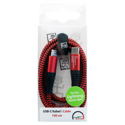 USB Datenkabel - USB Type-C auf Lightning - 100 cm - rot - Verpackung