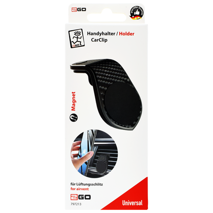 Halter "ClipMag" - Magnet - für Lüftungsschlitz - Carbon Look - Verpackung