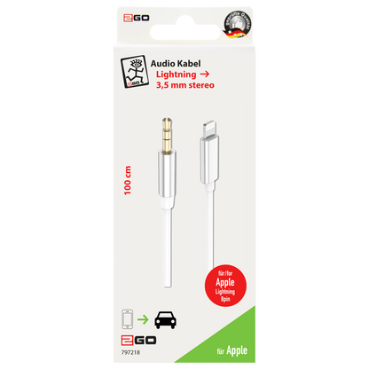AUX-Audio-Kabel - 3,5 mm Klinkenstecker auf 8-Pin-Stecker (Lightning) - 100 cm - weiß - Verpackung