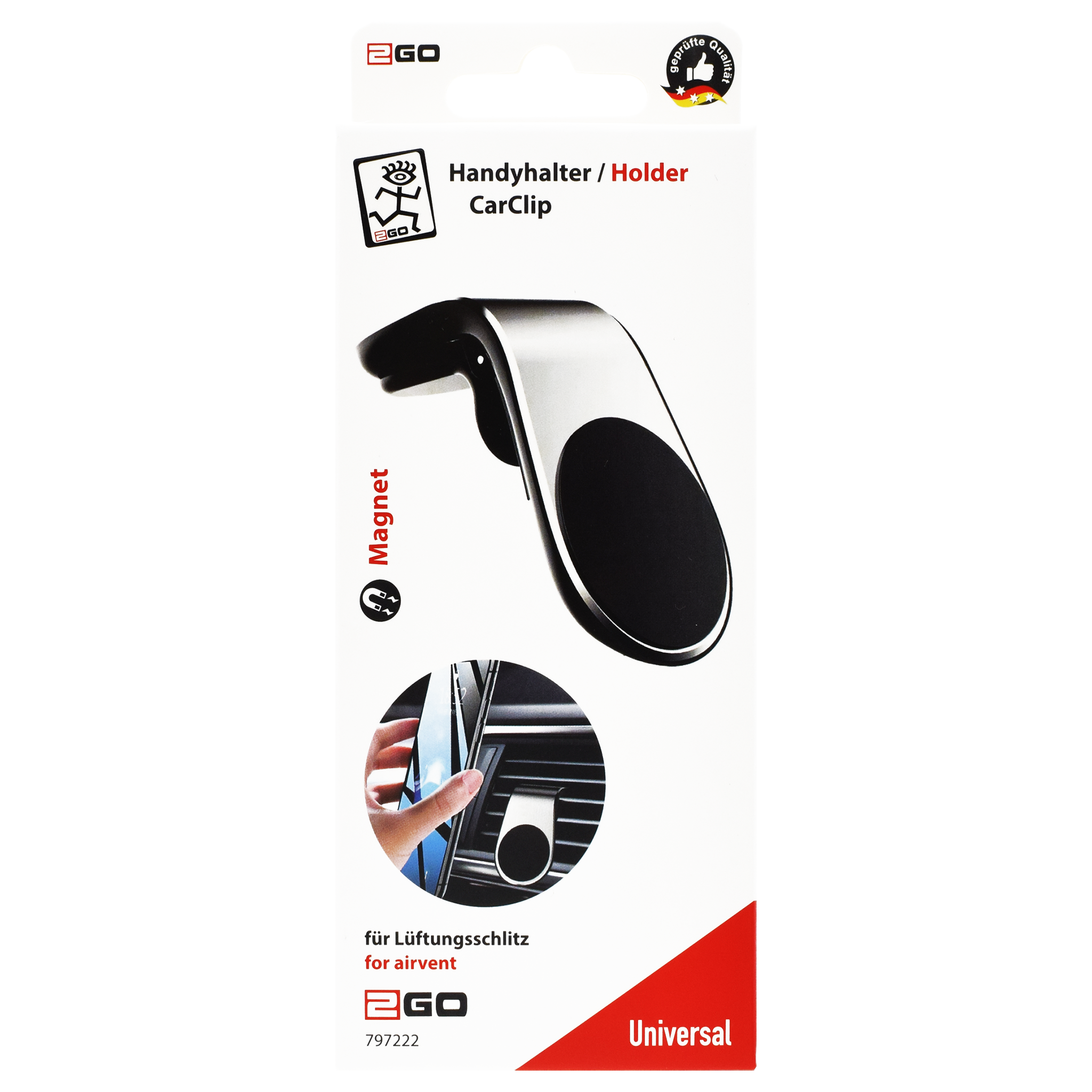 Halter "ClipMag" - Magnet - für Lüftungsschlitz - silber - Verpackung