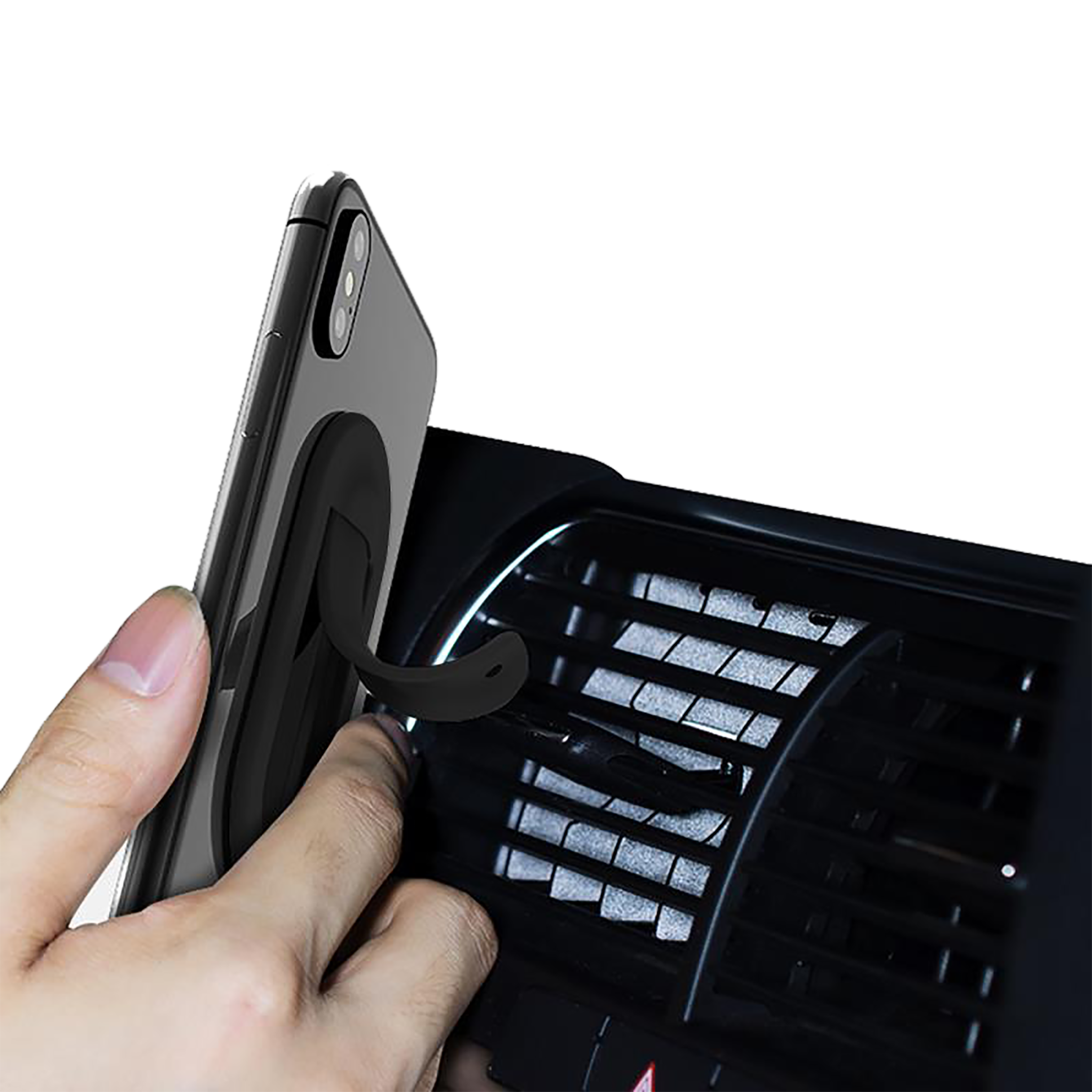 Halter "Clip it" - selbstklebend - Handgriff - Tischständer - Kfz-Halterung - schwarz - Anwendung