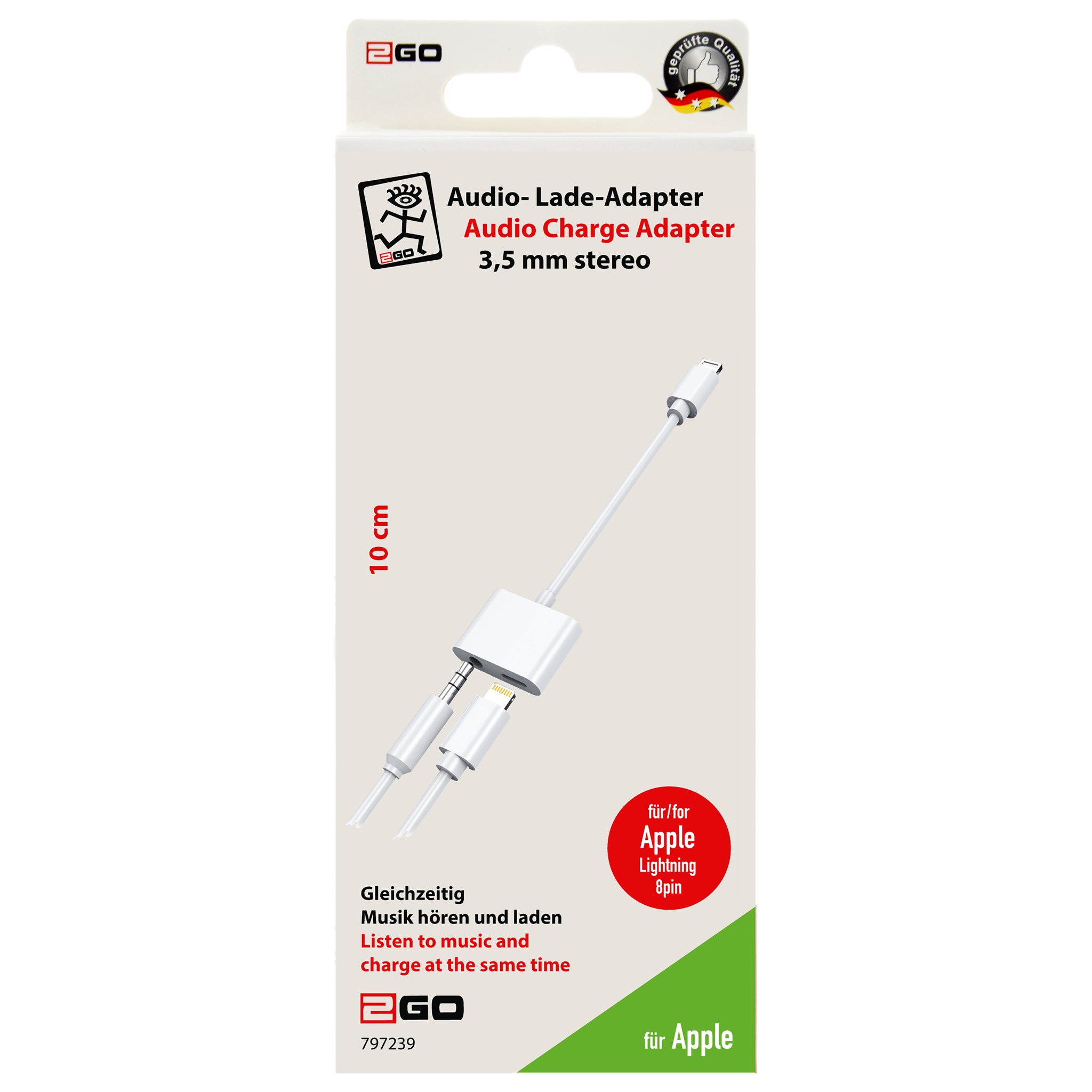Audio-Adapter - Lightning-Stecker auf Lightning- und Klinkenbuchse - weiß - Verpackung
