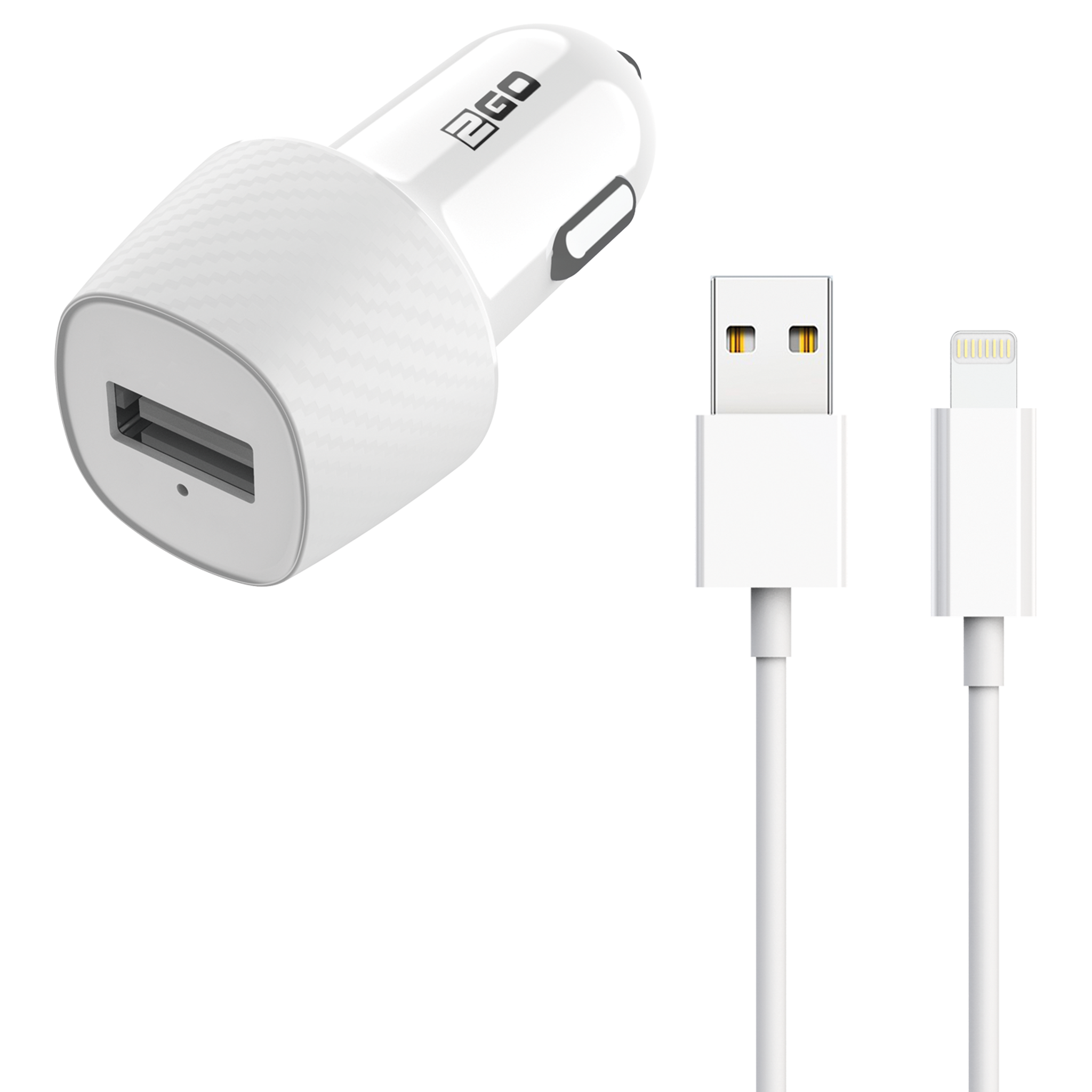 Kfz-Ladeset 12 V / 24 V - 1 x USB A - Lightning-Kabel - 2100 mA - 10 W - weiß