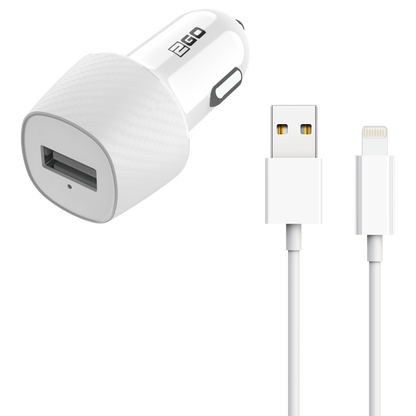 Kfz-Ladeset 12 V / 24 V - 1 x USB A - Lightning-Kabel - 2100 mA - 10 W - weiß
