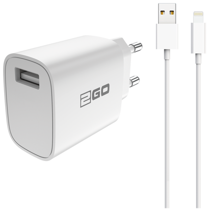 Netz-Ladeset 100 V - 240 V - 1 x USB A - Lightning-Kabel - 2100 mA - 10 W - weiß