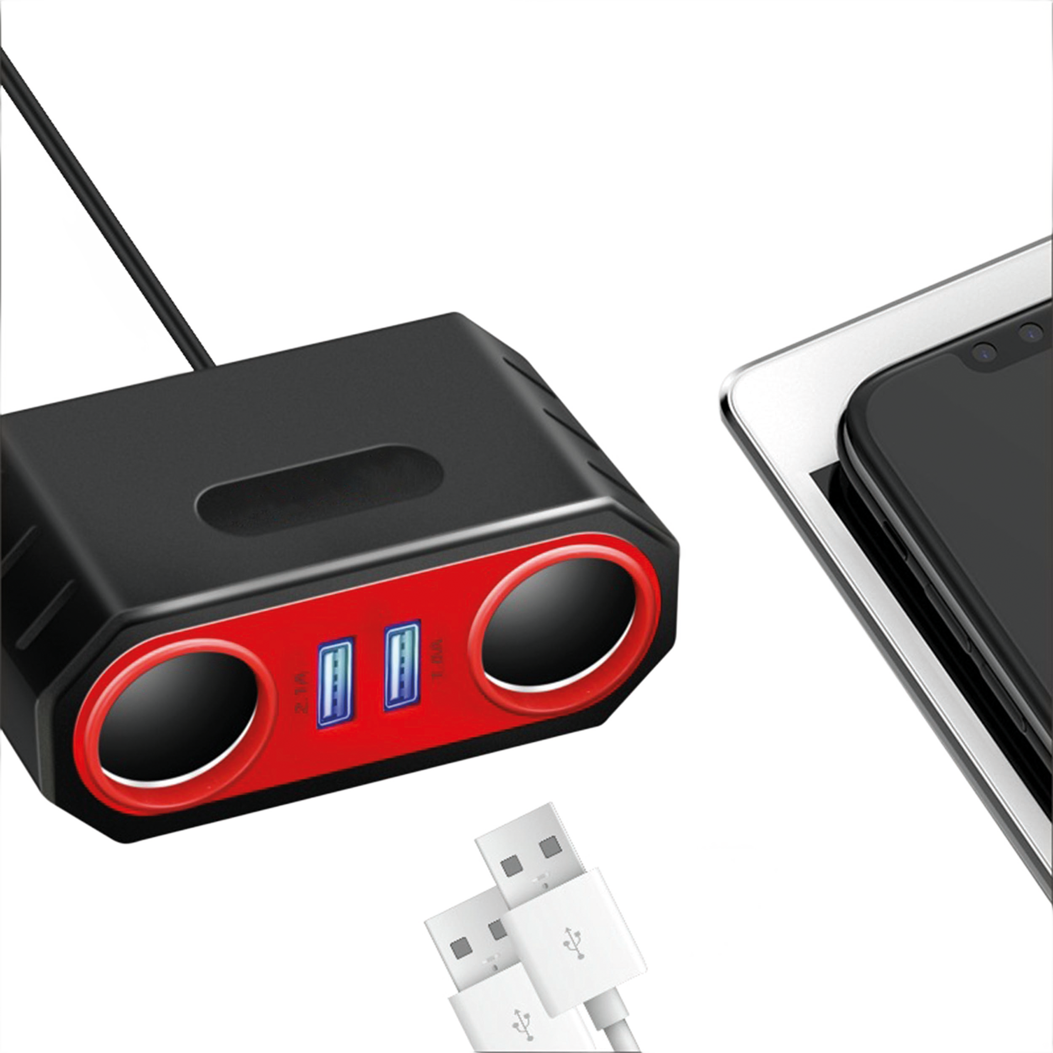 Zigarettenanzünder-Verteiler 2-fach - 2 x USB A - max. 60 W - schwarz/rot - Anwendung