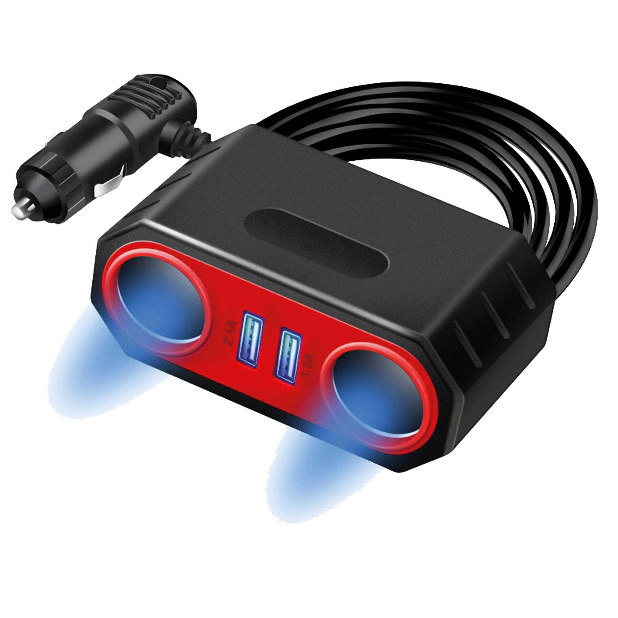 Zigarettenanzünder-Verteiler 2-fach - 2 x USB A - max. 60 W - schwarz/rot