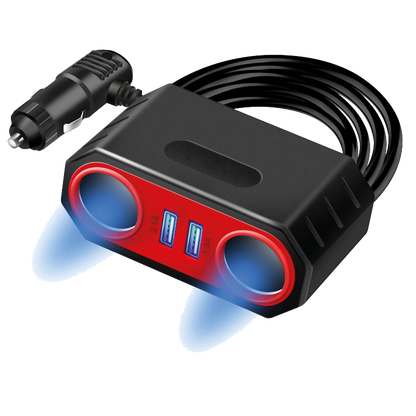 Zigarettenanzünder-Verteiler 2-fach - 2 x USB A - max. 60 W - schwarz/rot