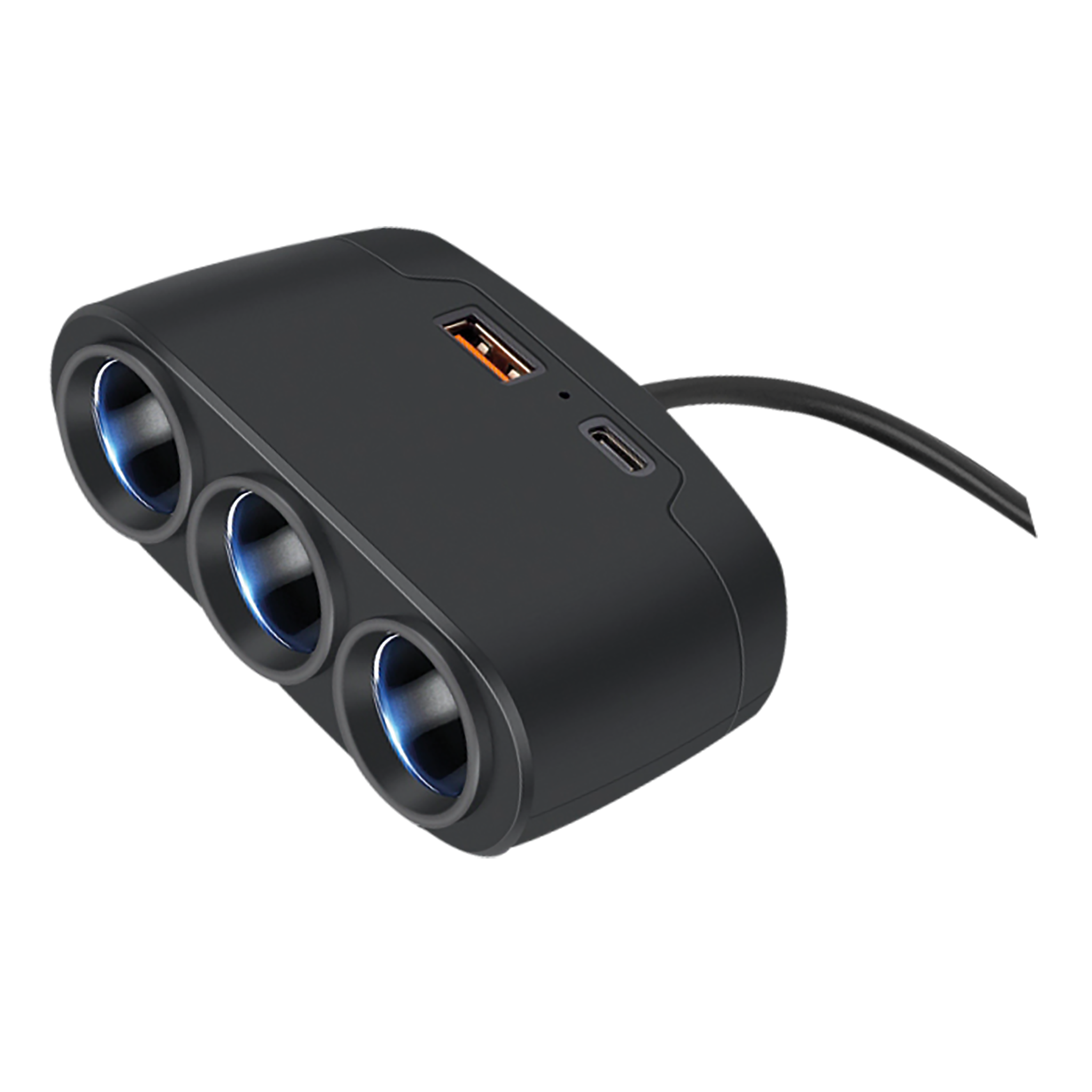 Kfz-Zigarettenanzünder-Verteiler 3-fach - 1 x USB A - 1 x USB Type-C - max. 120 W - schwarz