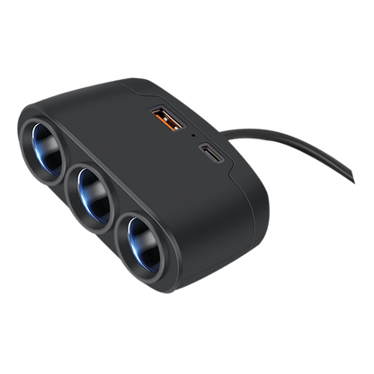 Kfz-Zigarettenanzünder-Verteiler 3-fach - 1 x USB A - 1 x USB Type-C - max. 120 W - schwarz