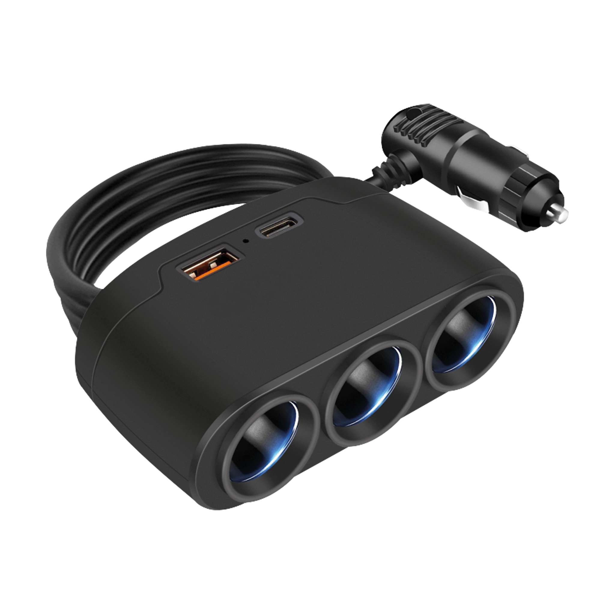 Kfz-Zigarettenanzünder-Verteiler 3-fach - 1 x USB A - 1 x USB Type-C - max. 120 W - schwarz