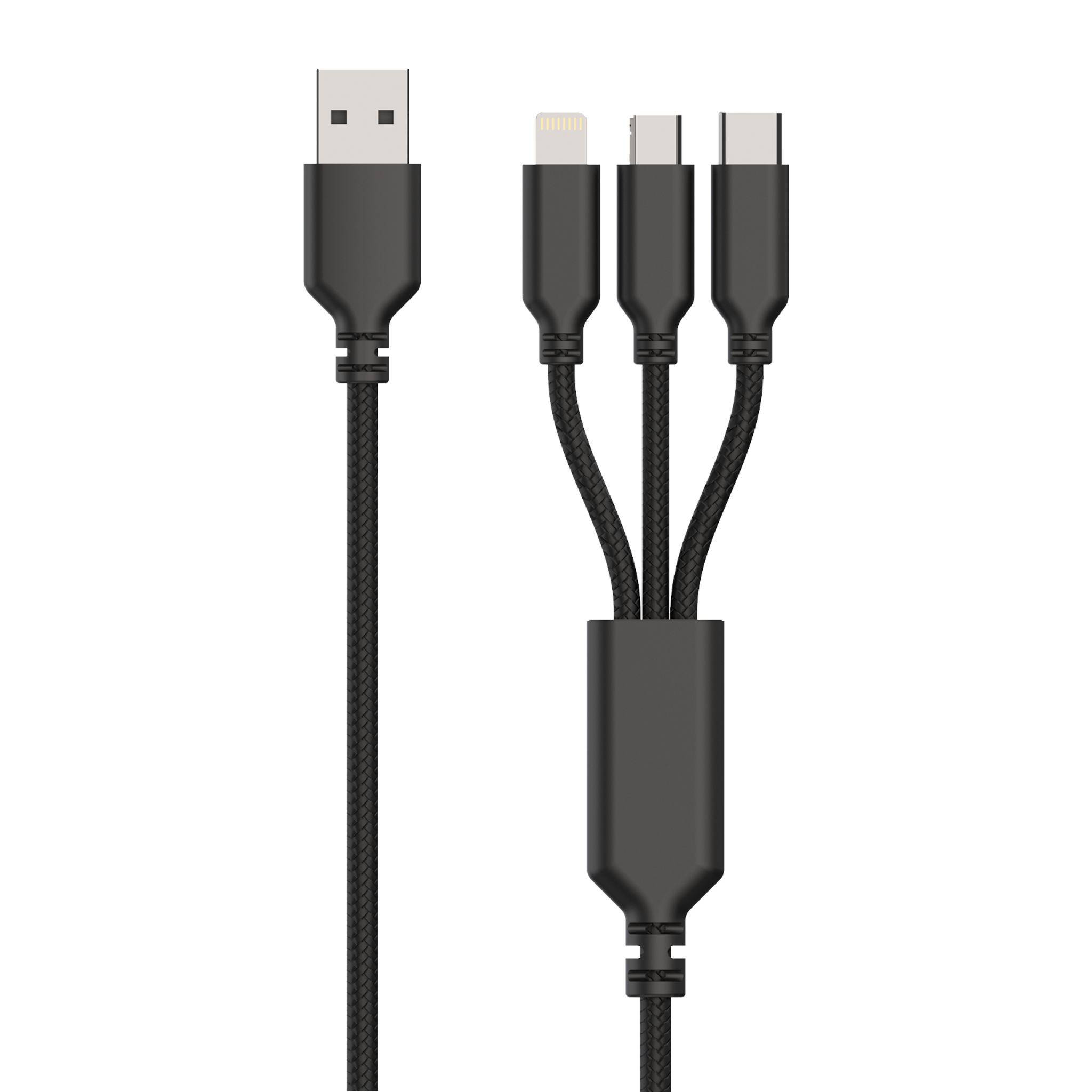 Universal USB Netzladeset mit 3 in 1 Kabel für Micro-USB, Lightning und USB Type-C - 3000 mA - schwarz - Kabel