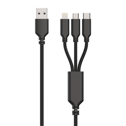 Universal USB Netzladeset mit 3 in 1 Kabel für Micro-USB, Lightning und USB Type-C - 3000 mA - schwarz - Kabel
