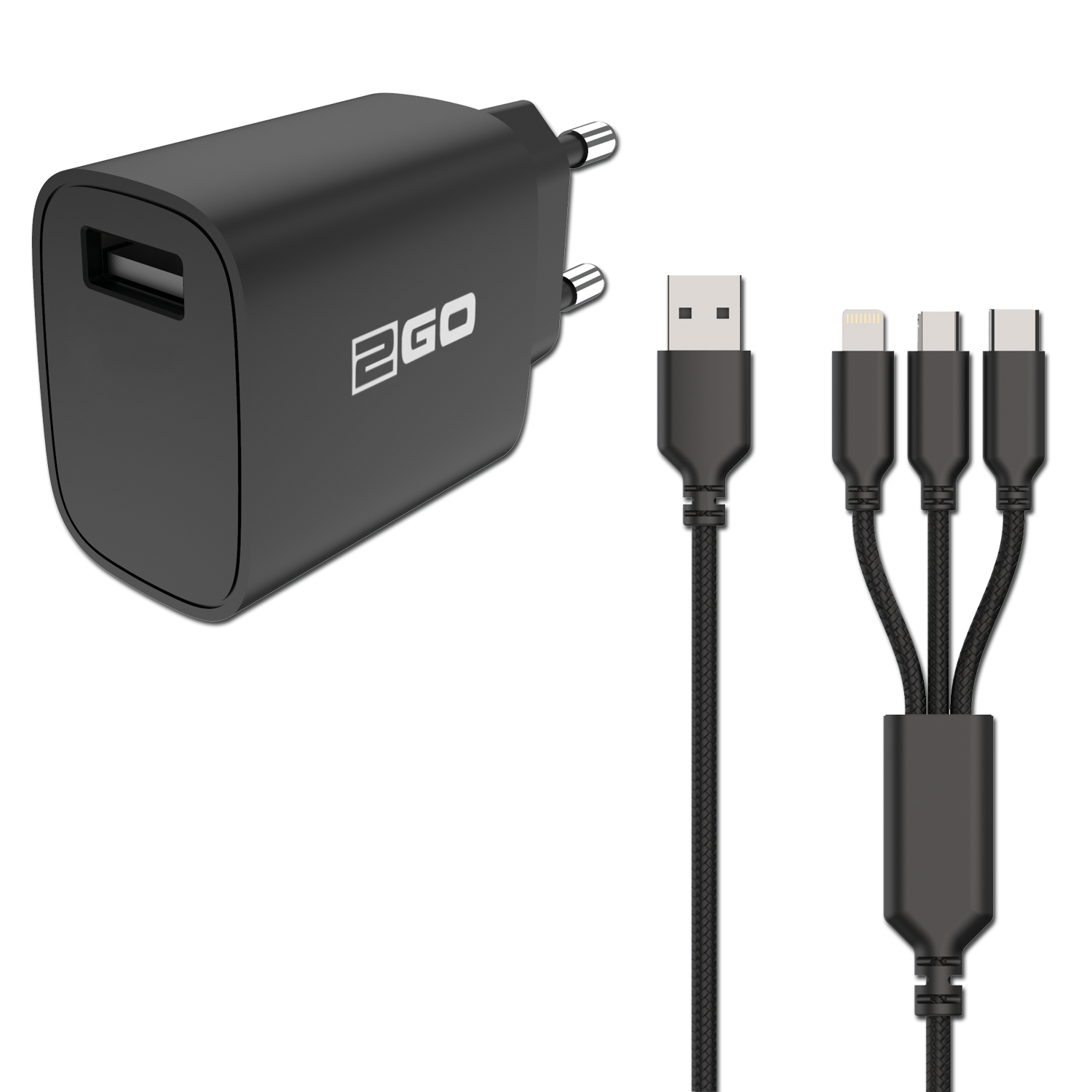 Universal Netz-Ladeset 100 V - 240 V (2-teilig) - 3 in 1 - schwarz