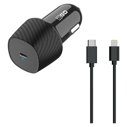 Kfz-Ladeset 12 V / 24 V - 1 x USB Type-C - USB Type-C auf Lightning Kabel - 3000 mA - 20 W - schwarz