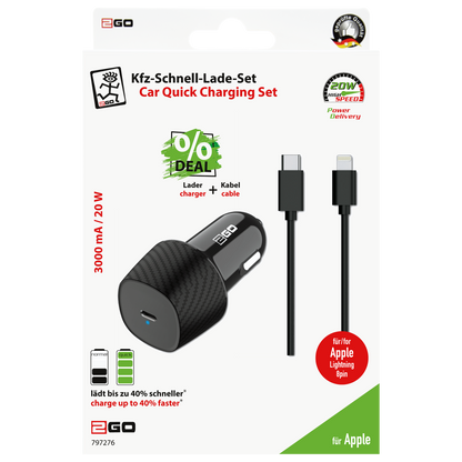 Kfz-Ladeset 12 V / 24 V - (2-teilig) - Power Delivery - 1 x USB Type-C - 20 W - 3000 mA - schwarz