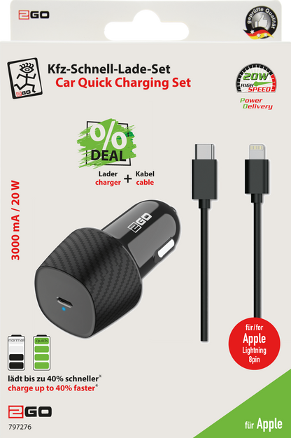 Kfz-Ladeset / (2-teilig) / Power Delivery / 1 x USB Type-C / 20 W / 3000 mA / schwarz