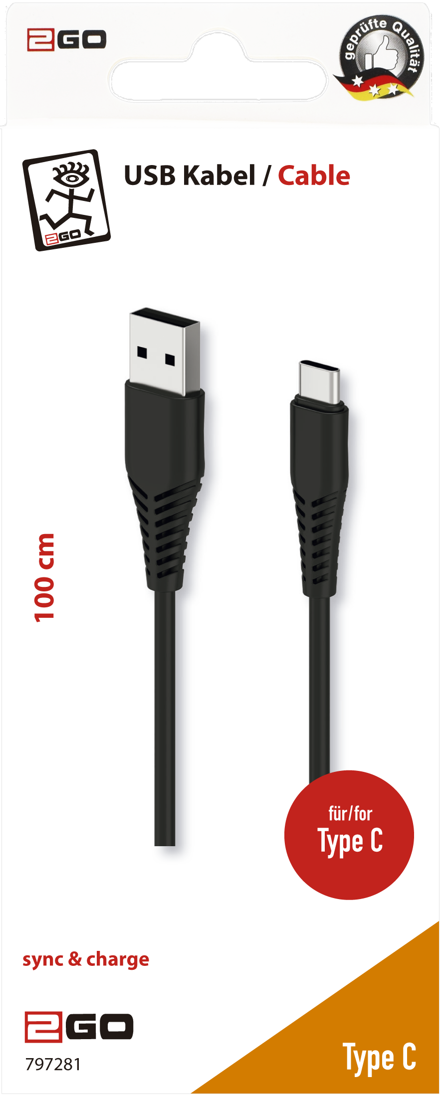 USB Datenkabel - USB A <-> USB Type-C - 100 cm - schwarz