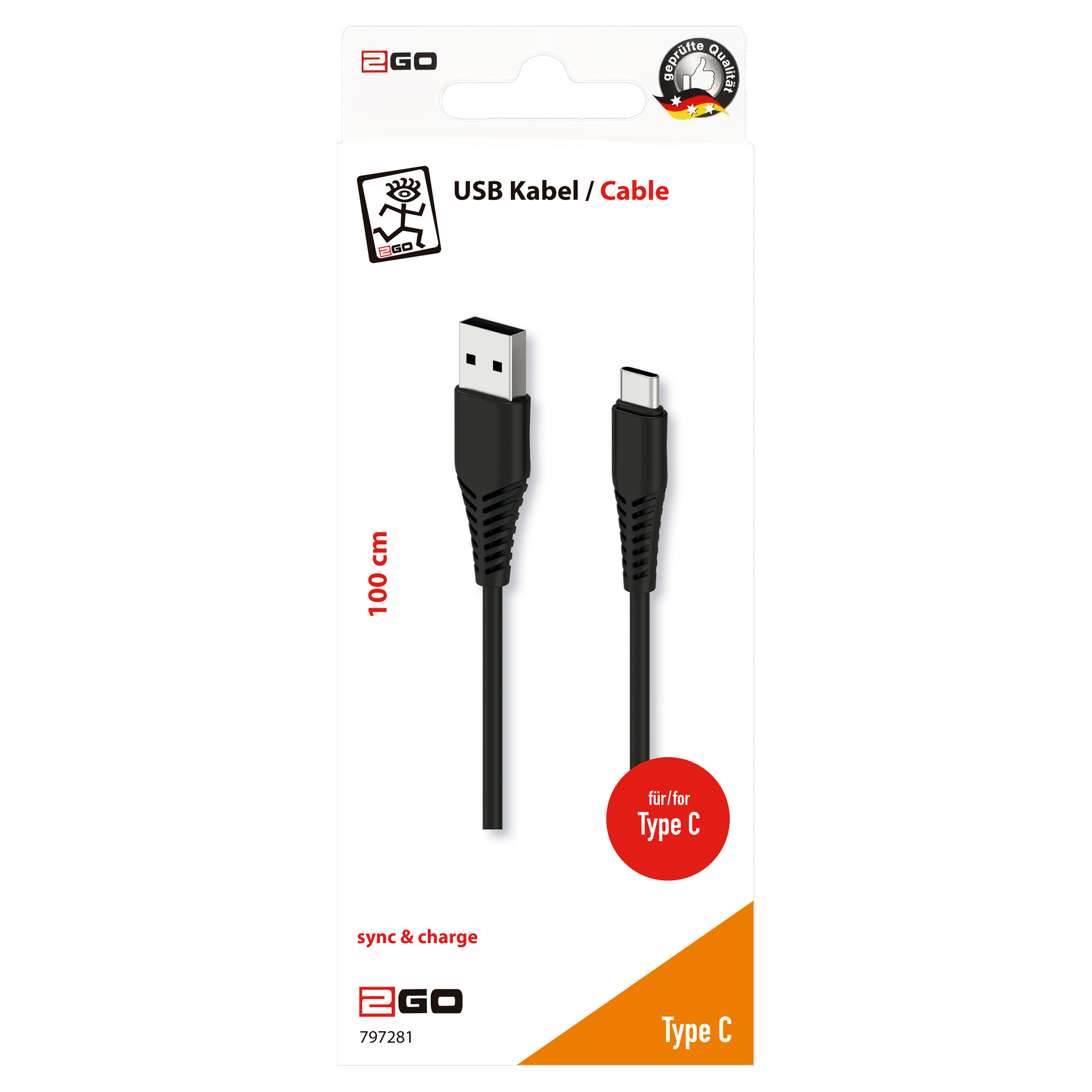 USB Datenkabel - USB A auf USB Type-C - 100 cm - schwarz - Verpackung