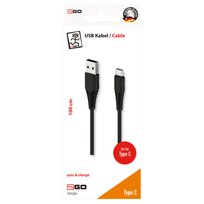 USB Datenkabel - USB A auf USB Type-C - 100 cm - schwarz - Verpackung