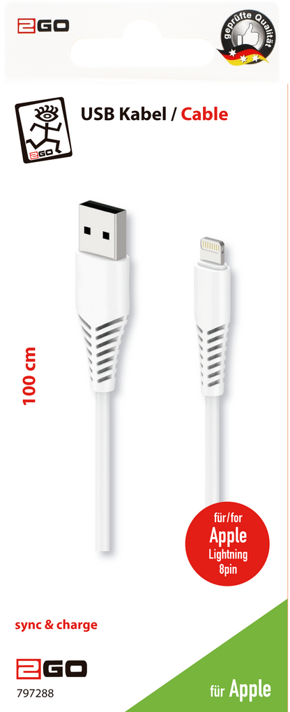 USB Datenkabel - USB A <-> Apple 8-Pin - 100 cm - weiß