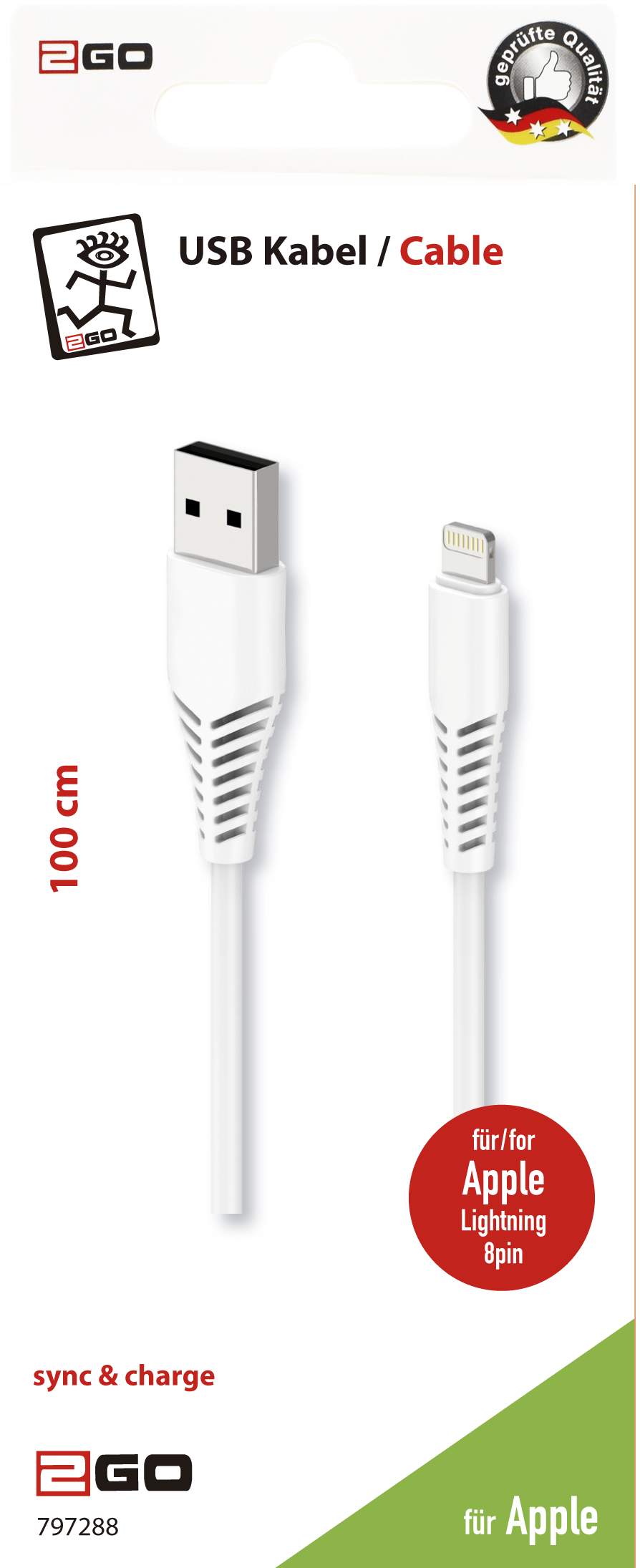 USB Datenkabel - USB A <-> Apple 8-Pin - 100 cm - weiß