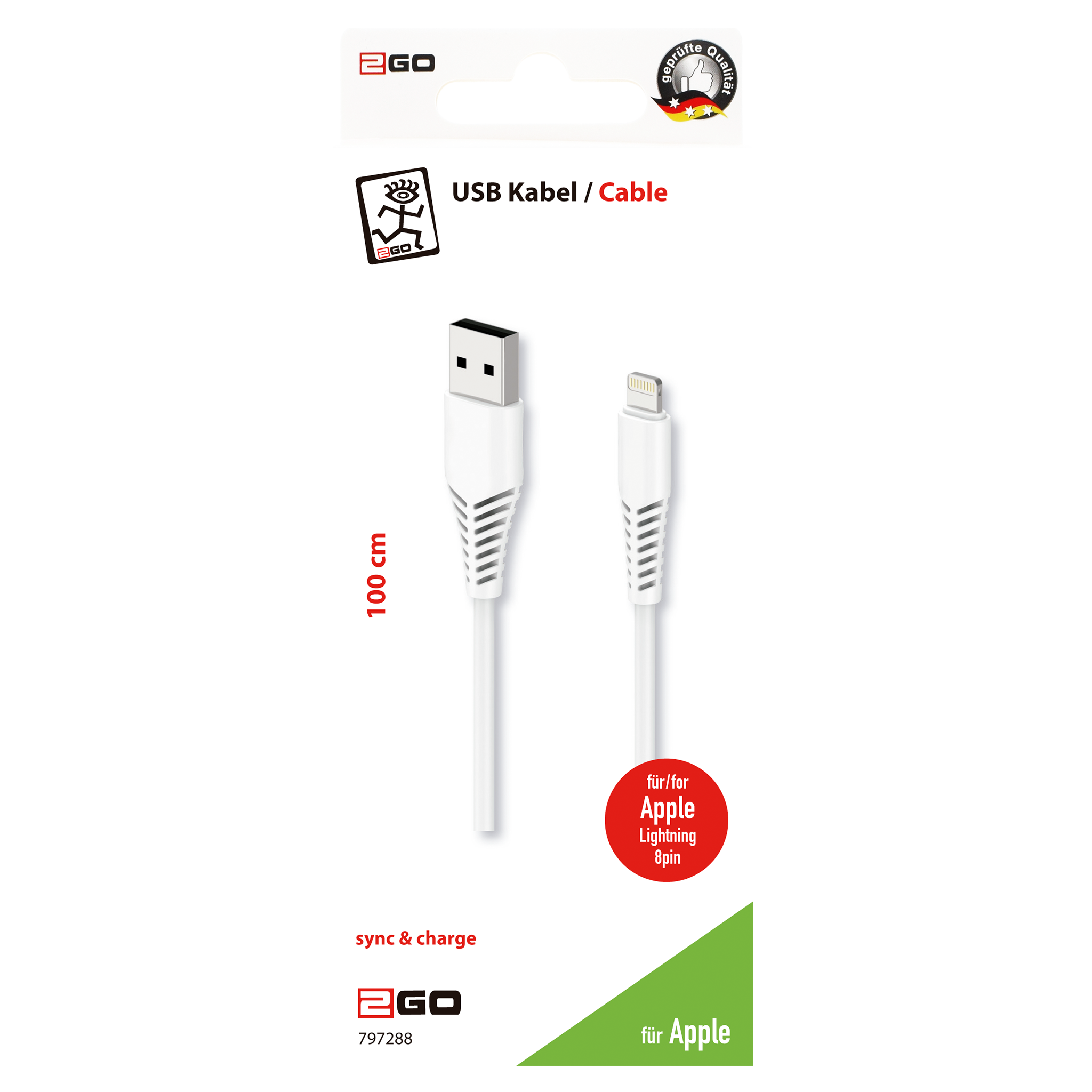 USB Datenkabel - USB A auf Lightning - 100 cm - weiß - Verpackung