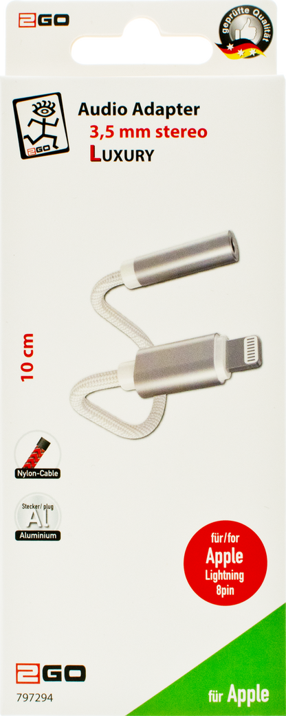 Audio-Adapter Lightning-Stecker auf 3,5 mm Klinkenbuchse - Aluminium-Stecker - 10 cm - Verpackung