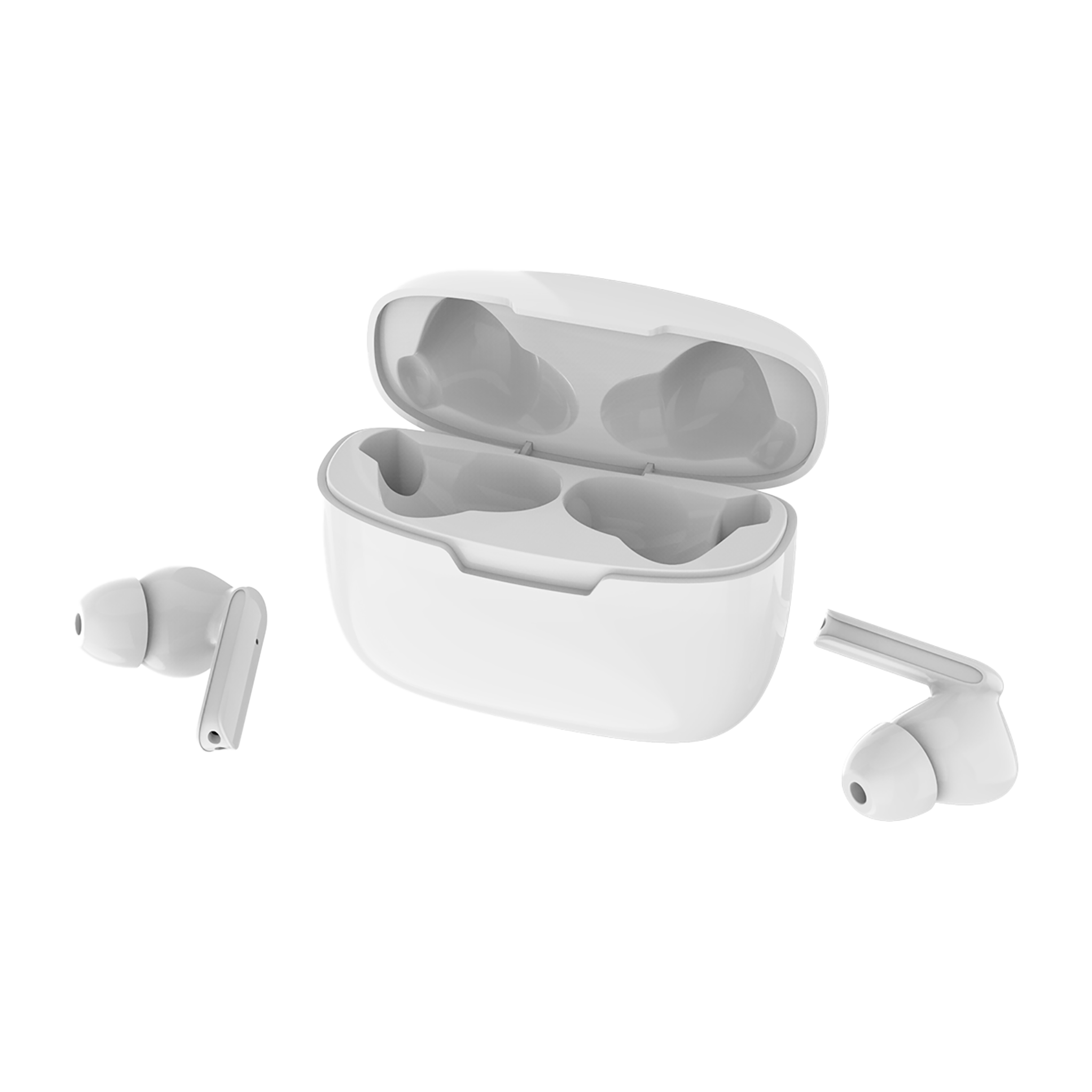 Headset "TWS Dynamic" - Ladebox - Touch-Steuerung - weiß - Ohrhörer neben Box