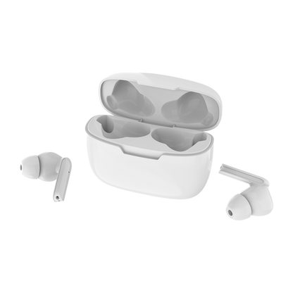 Headset "TWS Dynamic" - Ladebox - Touch-Steuerung - weiß - Ohrhörer neben Box