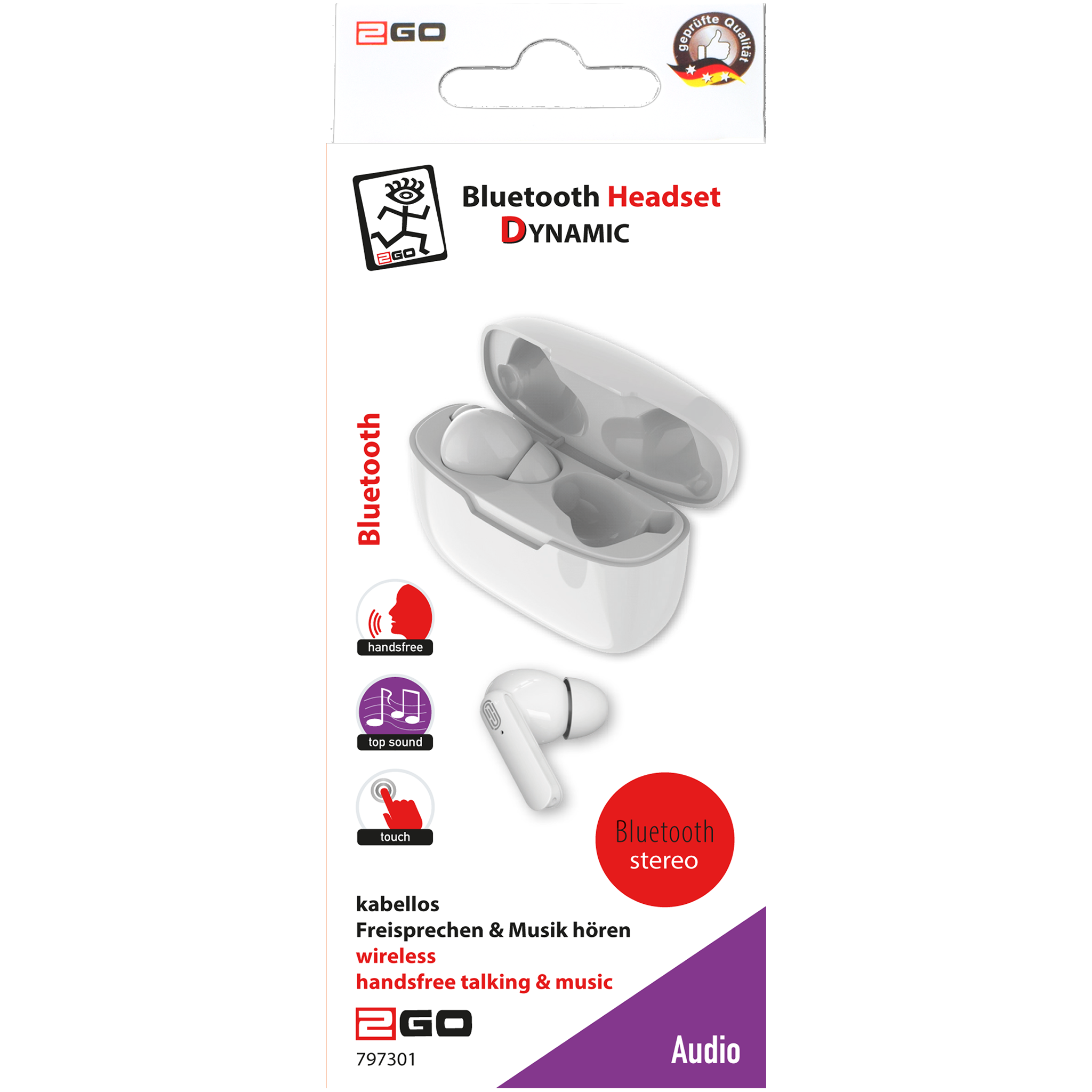 Headset "TWS Dynamic" - Ladebox - Touch-Steuerung - weiß - Verpackung