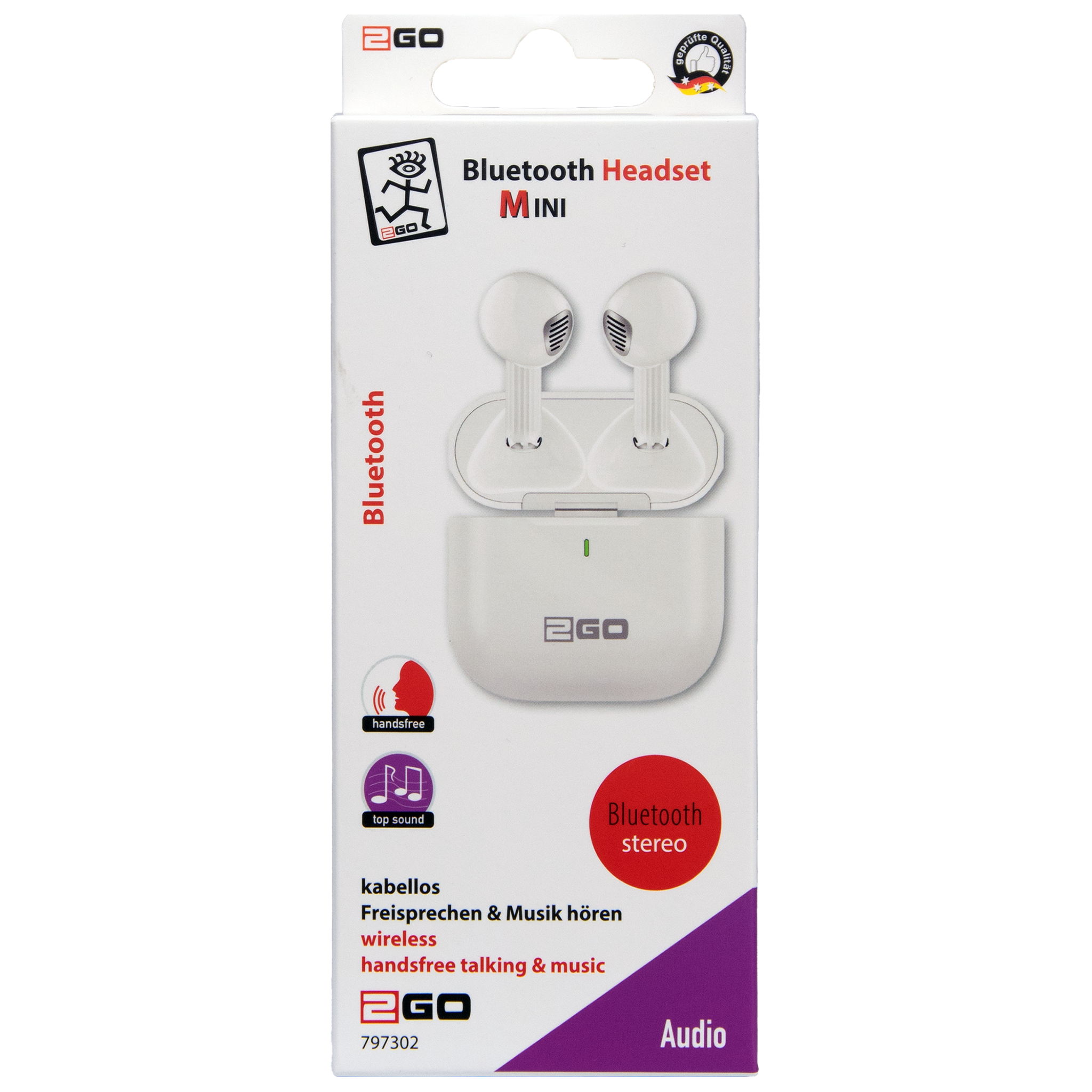 Bluetooth Headset "Mini" - Ladebox - Touch-Steuerung - weiß - Verpackung