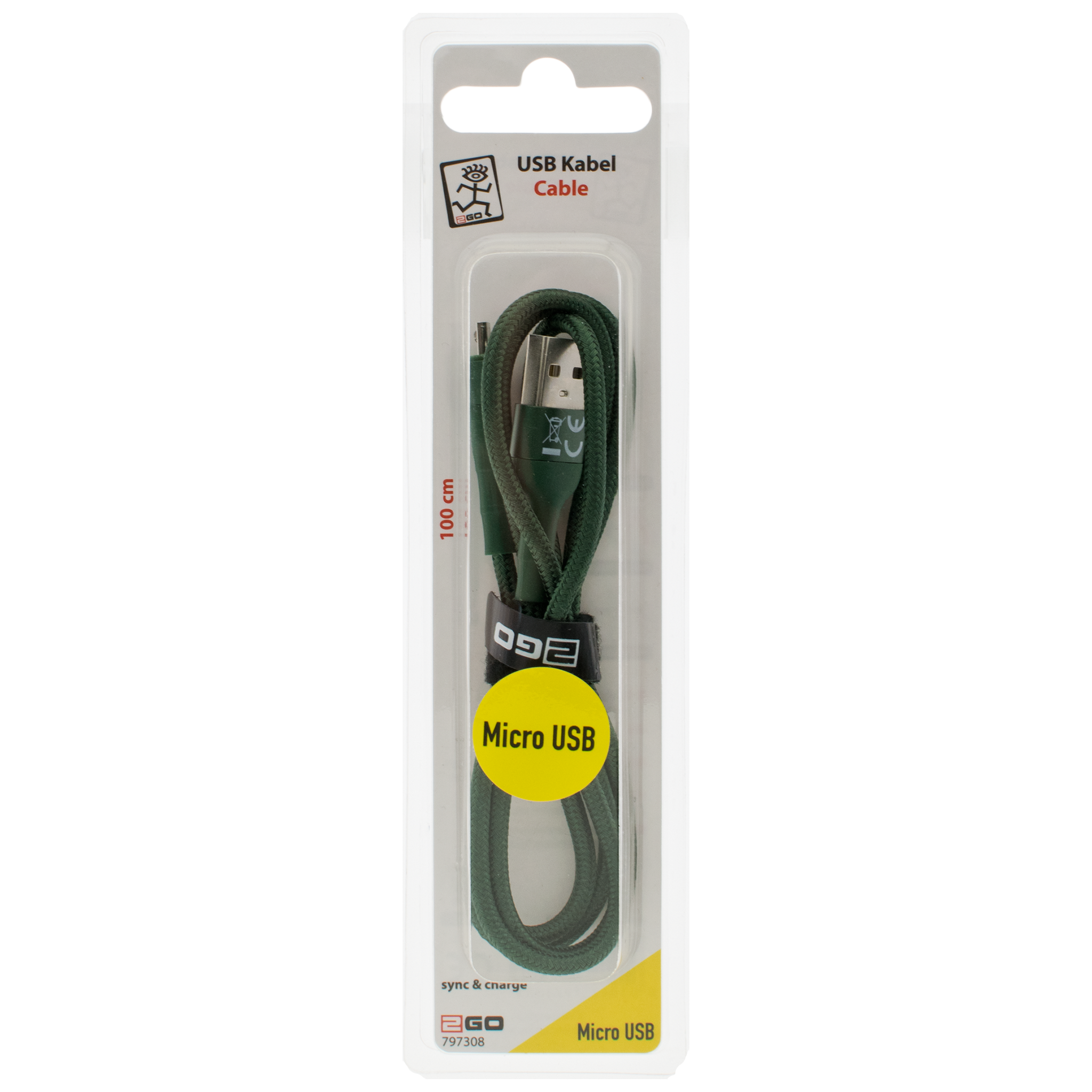 USB Datenkabel Bamboo - USB A auf Micro-USB - 100 cm - grün - Verpackung