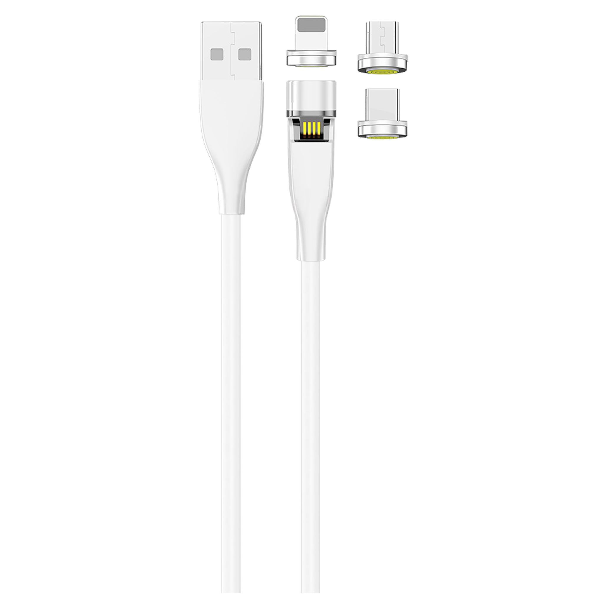 3 in 1 USB Kabel - Micro-USB - USB Type-C - Lightning - magnetisch - klappbar - neigbar - weiß