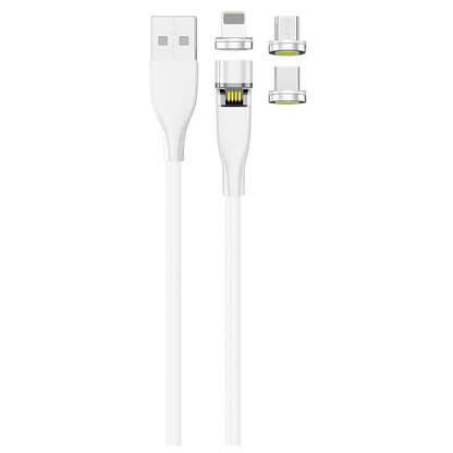 3 in 1 USB Kabel - Micro-USB - USB Type-C - Lightning - magnetisch - klappbar - neigbar - weiß