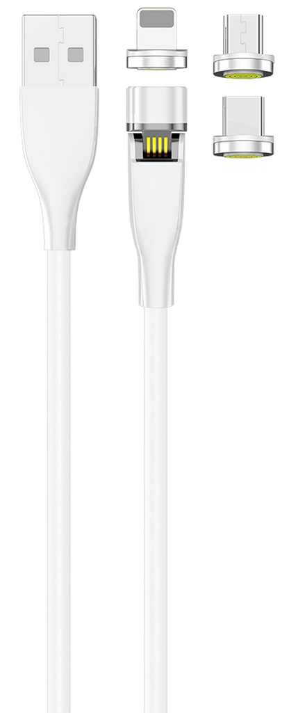 3 in 1 USB Ladekabel mit magnetischen Steckern - weiß - 100 cm