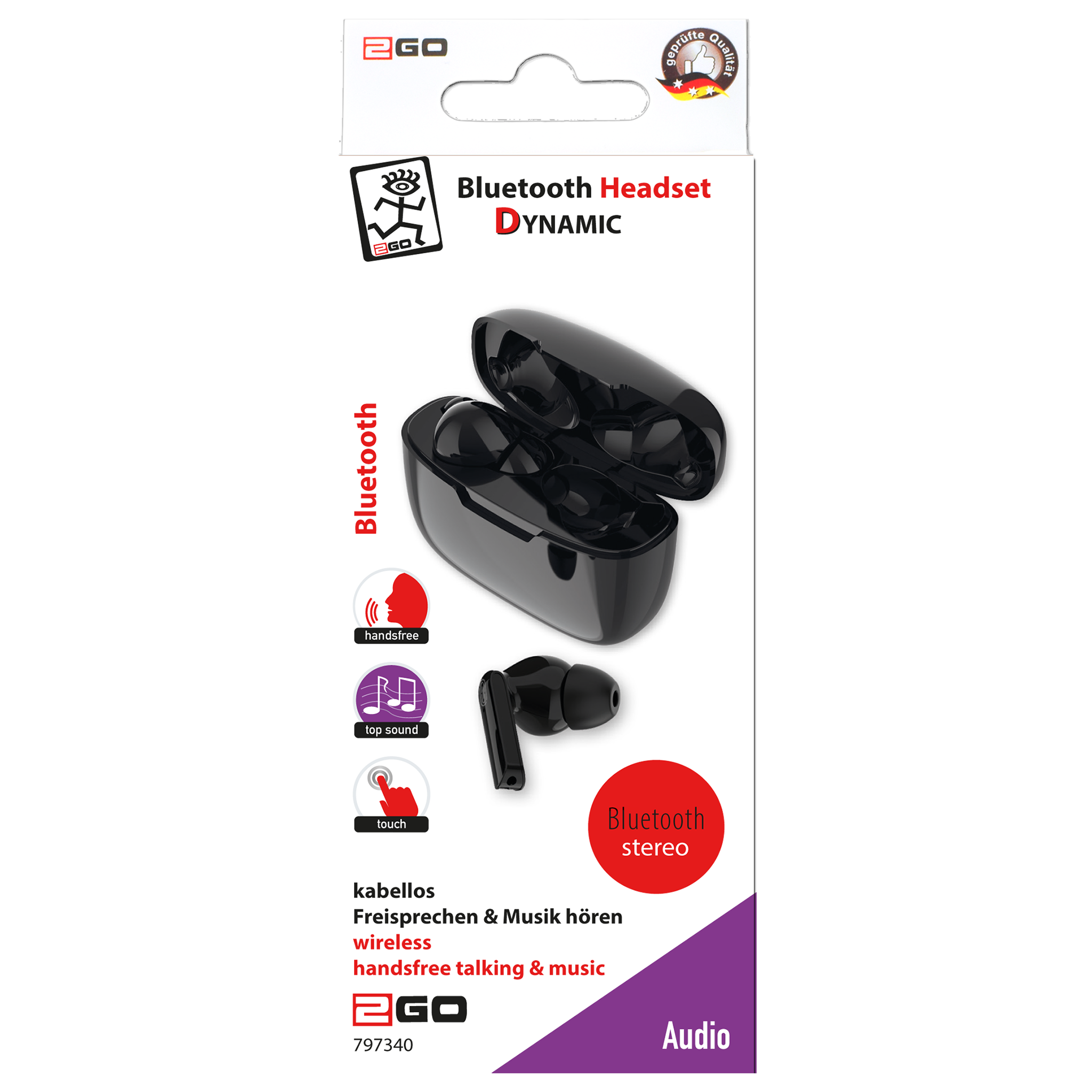 Headset "TWS Dynamic" - Ladebox - Touch-Steuerung - schwarz - Verpackung