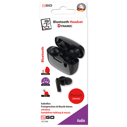 Headset "TWS Dynamic" - Ladebox - Touch-Steuerung - schwarz - Verpackung