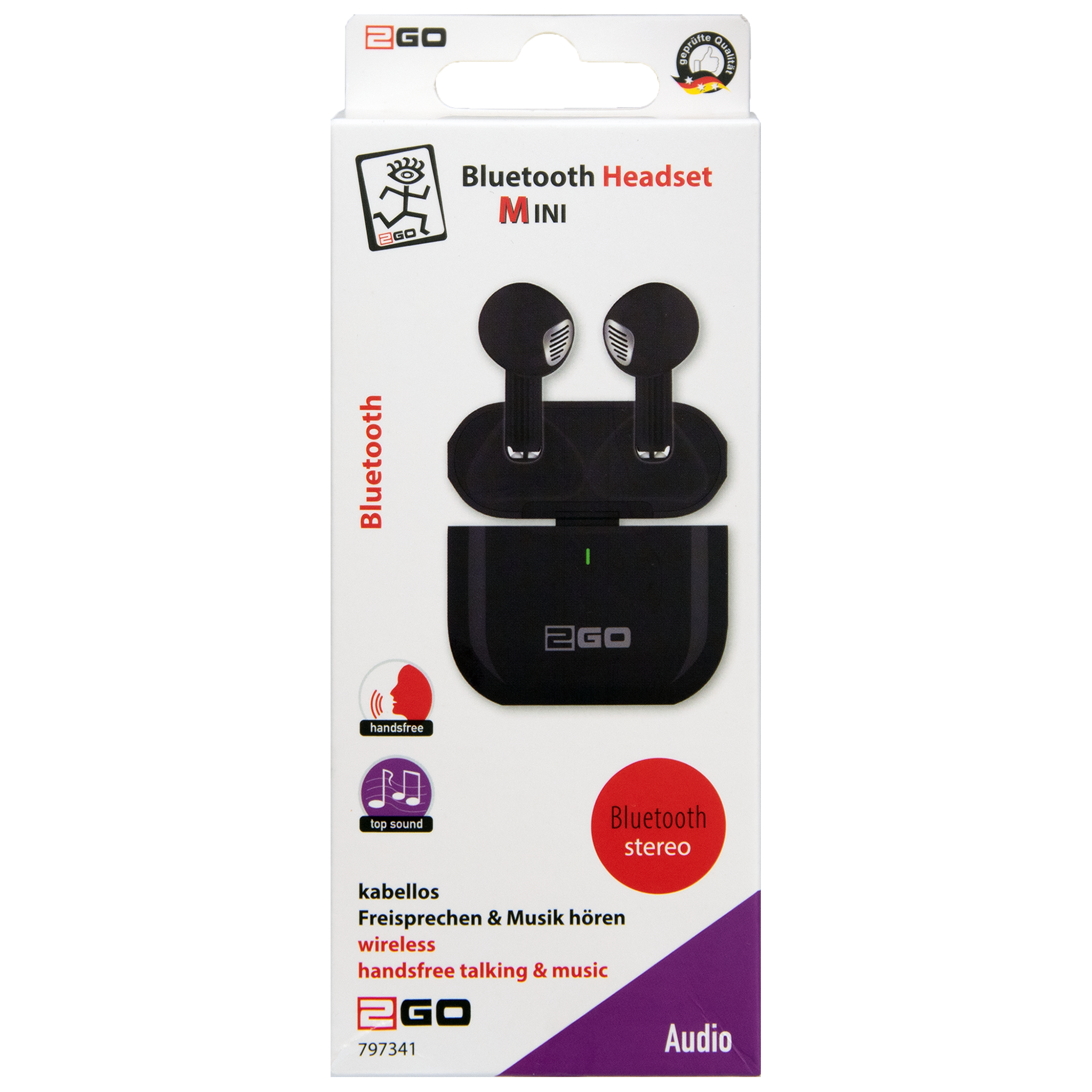 Bluetooth Headset "Mini" - Ladebox - Touch-Steuerung - schwarz - Verpackung