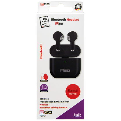 Bluetooth Headset "Mini" - Ladebox - Touch-Steuerung - schwarz - Verpackung
