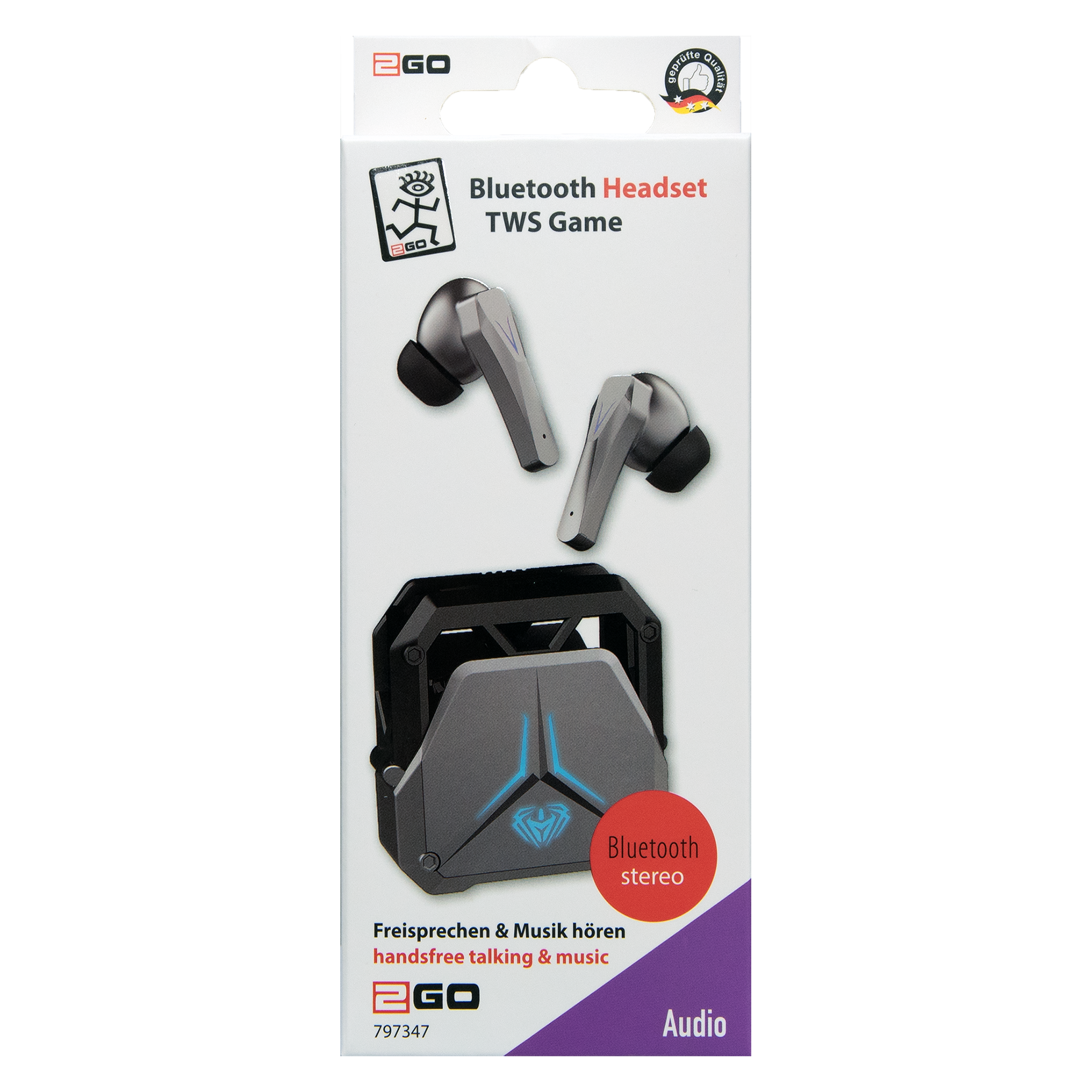 Bluetooth Headset Game - Ladebox - Touch-Steuerung - LED-Illumination - silber - Verpackung