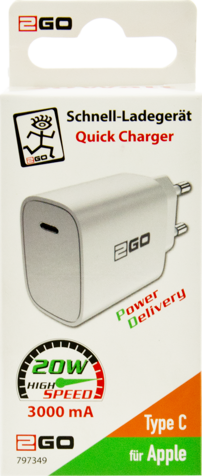 USB Netzladegerät 100 V - 240 V - 1 x USB Type-C - 3000 mA - 20 W - weiß - Verpackung