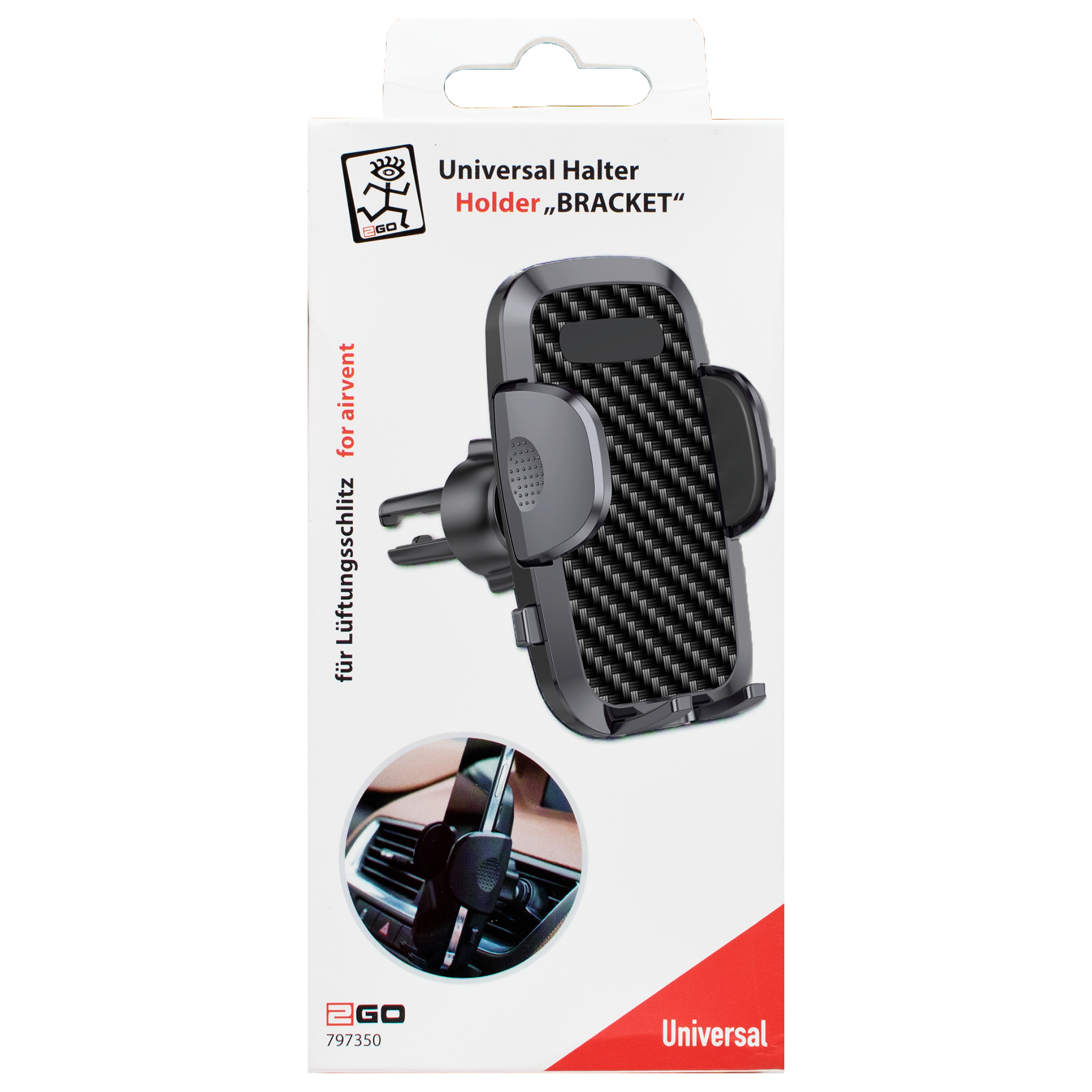Halter "Bracket" - Carbon Look - 53 mm - 95 mm Breite - Lüftungsschlitz - schwarz - Verpackung