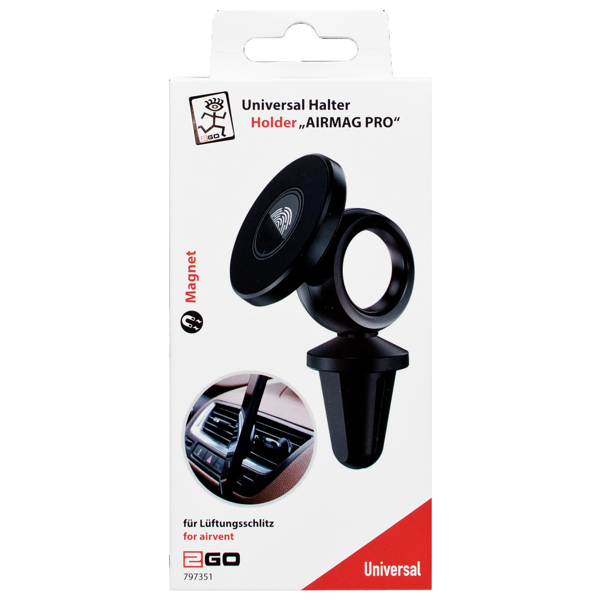 Halter "Airmag Pro" - Magnet - 360° drehbar - schwarz - Verpackung