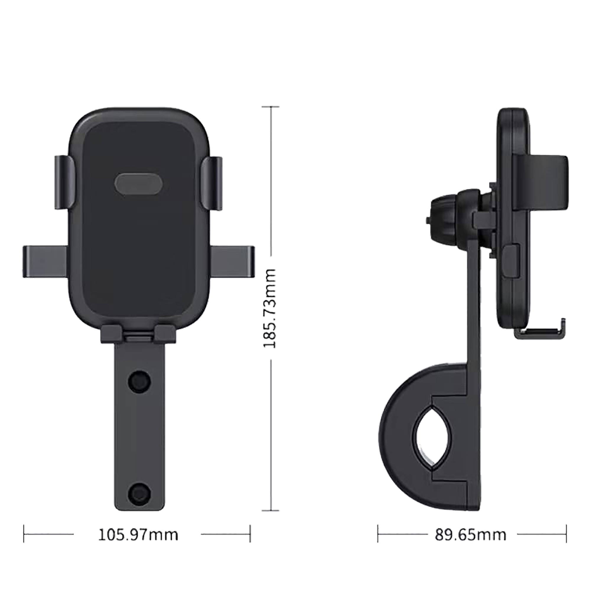 Halter "Comfort" - Einhandbedienung - mechanische Verriegelung - 67 mm - 95 mm Breite - schwarz - Abmessungen