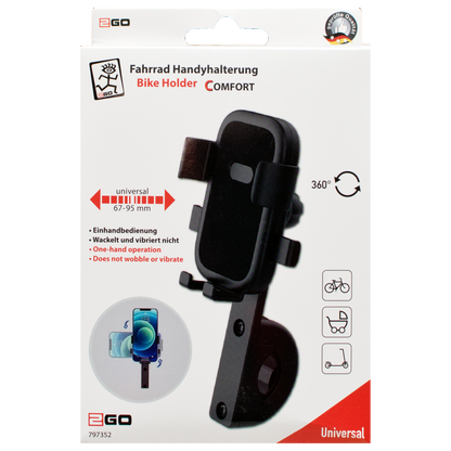 Halter "Comfort" - Einhandbedienung - mechanische Verriegelung - 67 mm - 95 mm Breite - schwarz - Verpackung