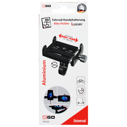 Halter "Luxury" - Aluminium - 55 mm bis 100 mm Breite - schwarz - Verpackung