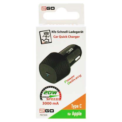 Kfz-Ladegerät - 12 V / 24 V - 1 x USB Type-C - 3000 mA - 20 W - schwarz - Verpackung