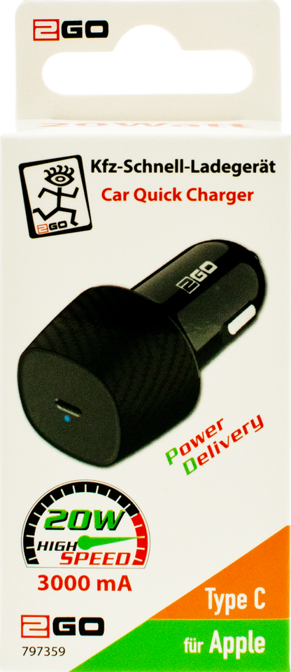 Kfz-Ladegerät / Power Delivery / 1 x USB Type-C / 20 W / 3000 mA / schwarz