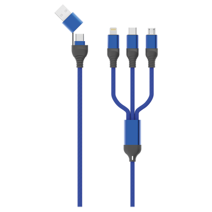 All in One USB Ladekabel - USB A oder USB Type-C auf Micro USB, USB Type-C und Lightning - 120 cm - blau